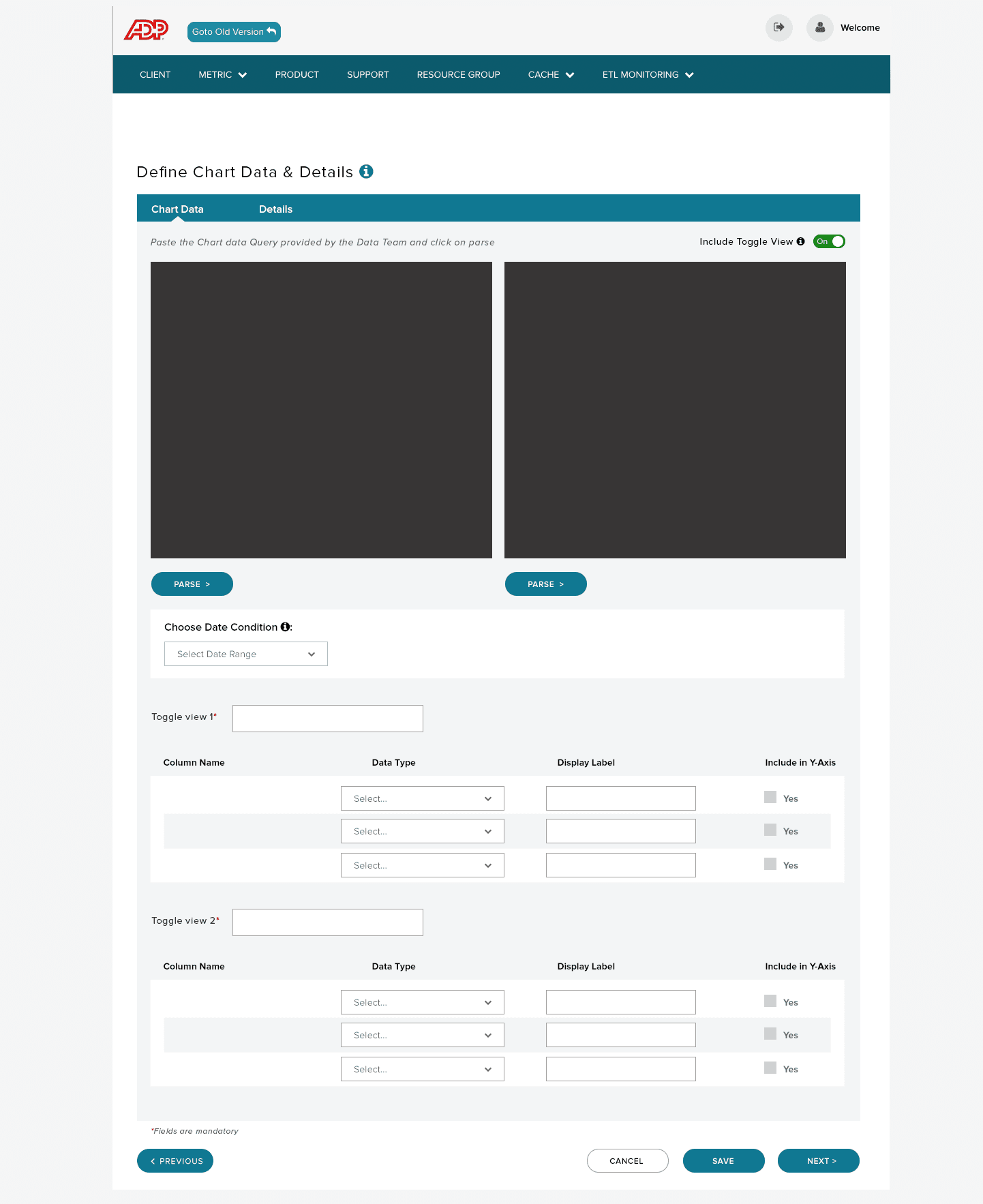 Chart / SQL toggle