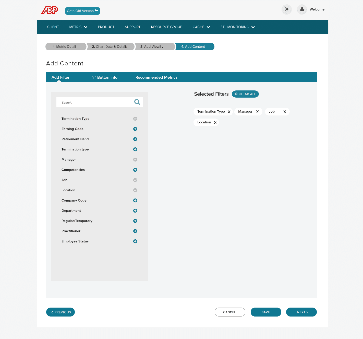 Filter configuration