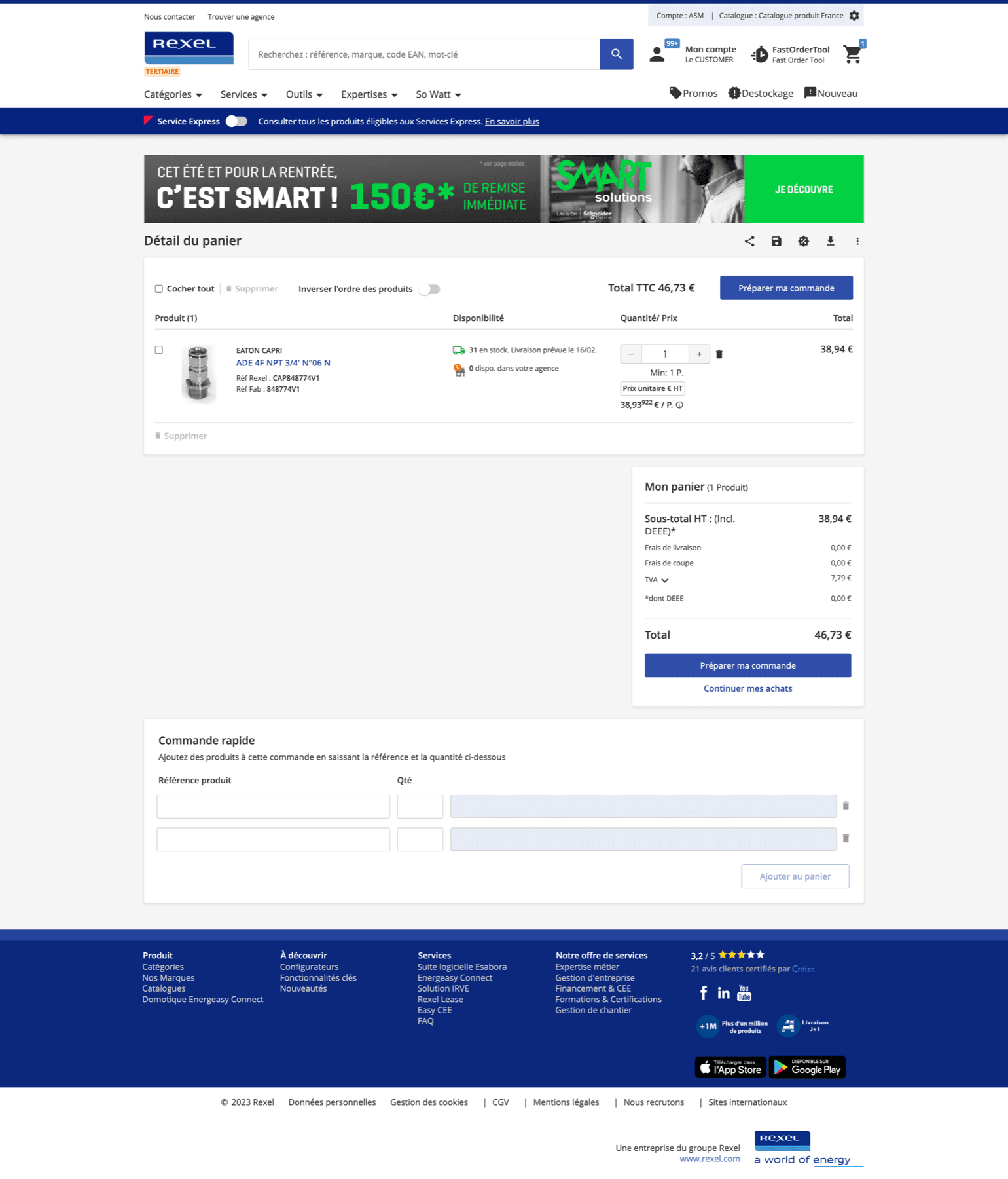 Cart page redesign — Rexel France