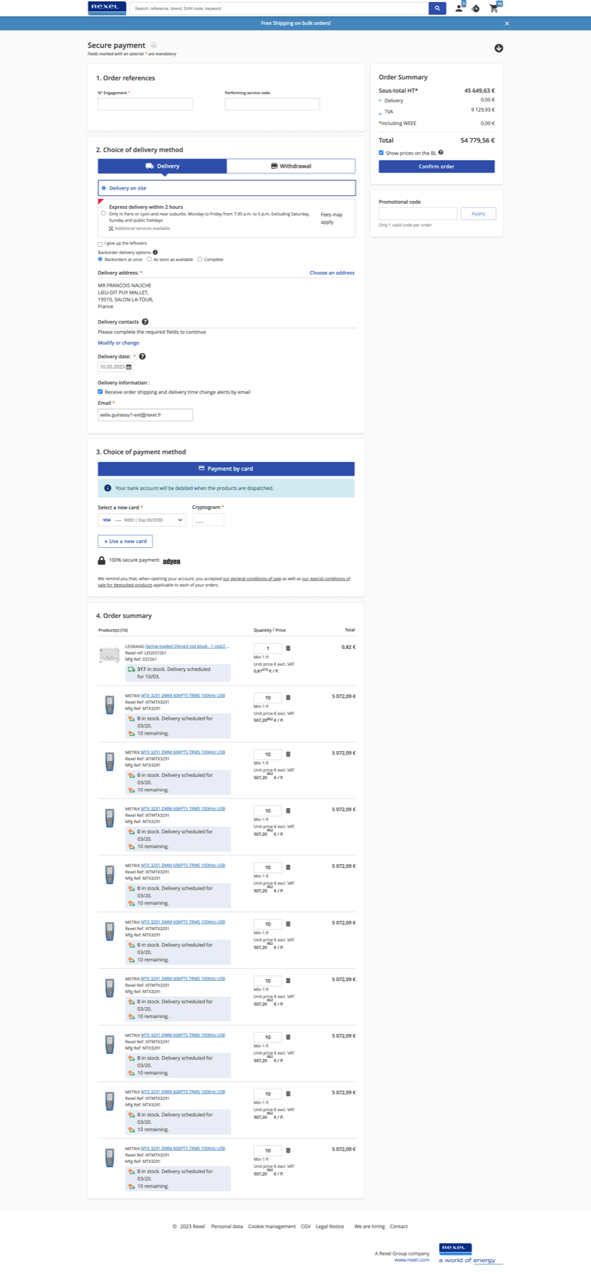Order confirmation screen