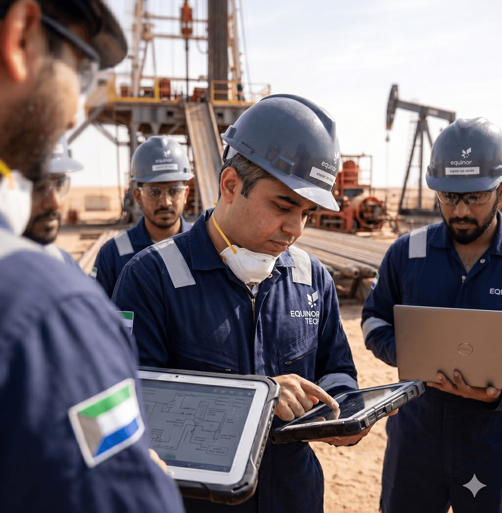 Field engineers at active drilling site, Dubai