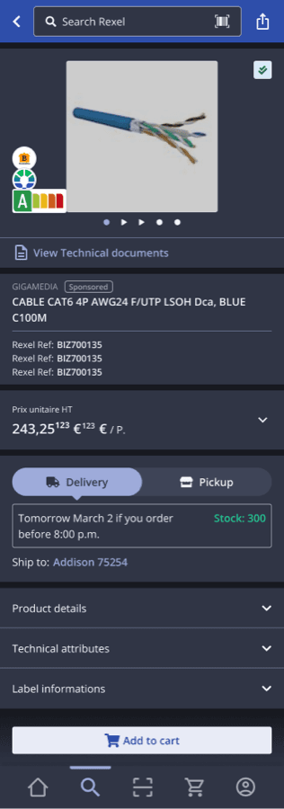 Product detail in dark mode — designed for site context