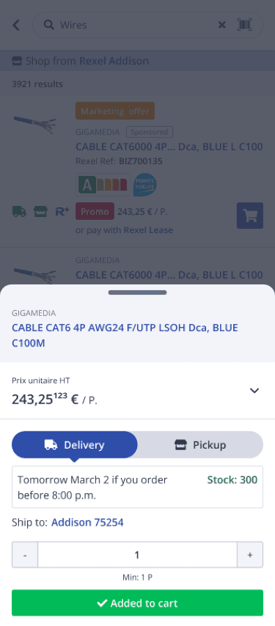 Success state — added to cart