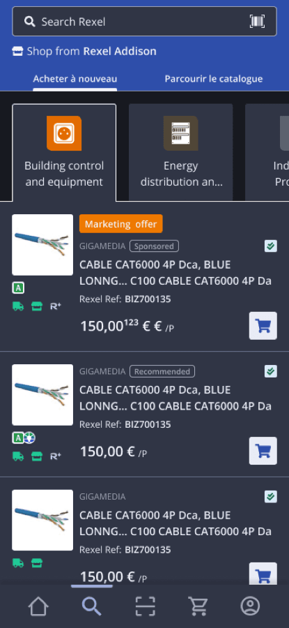 PLP with already-bought checkmark — dark