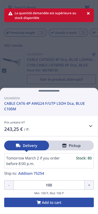 Product unavailable — substitute offered