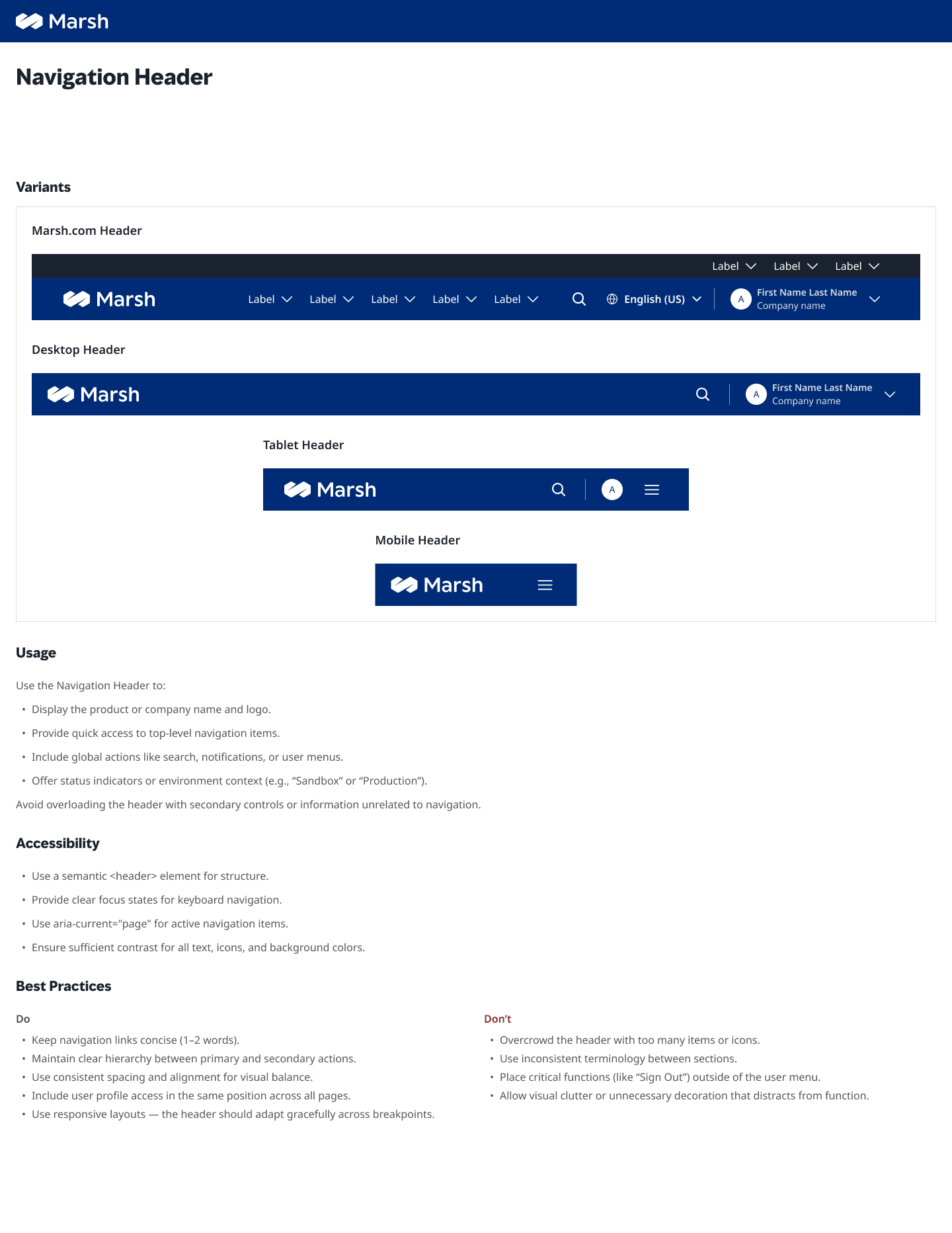 Navigation Header